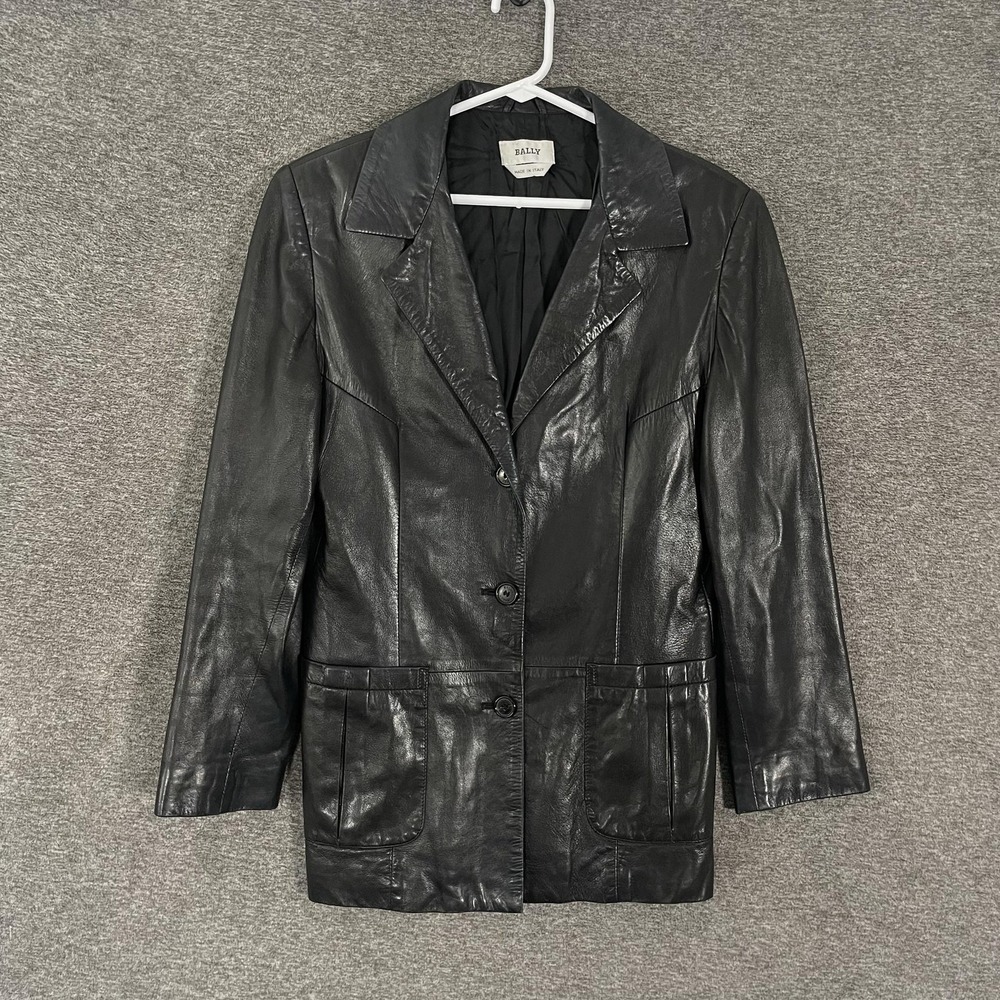 Bally Blazer Jacket Womens 10 Black Leather Buttersoft Made Italy Pockets